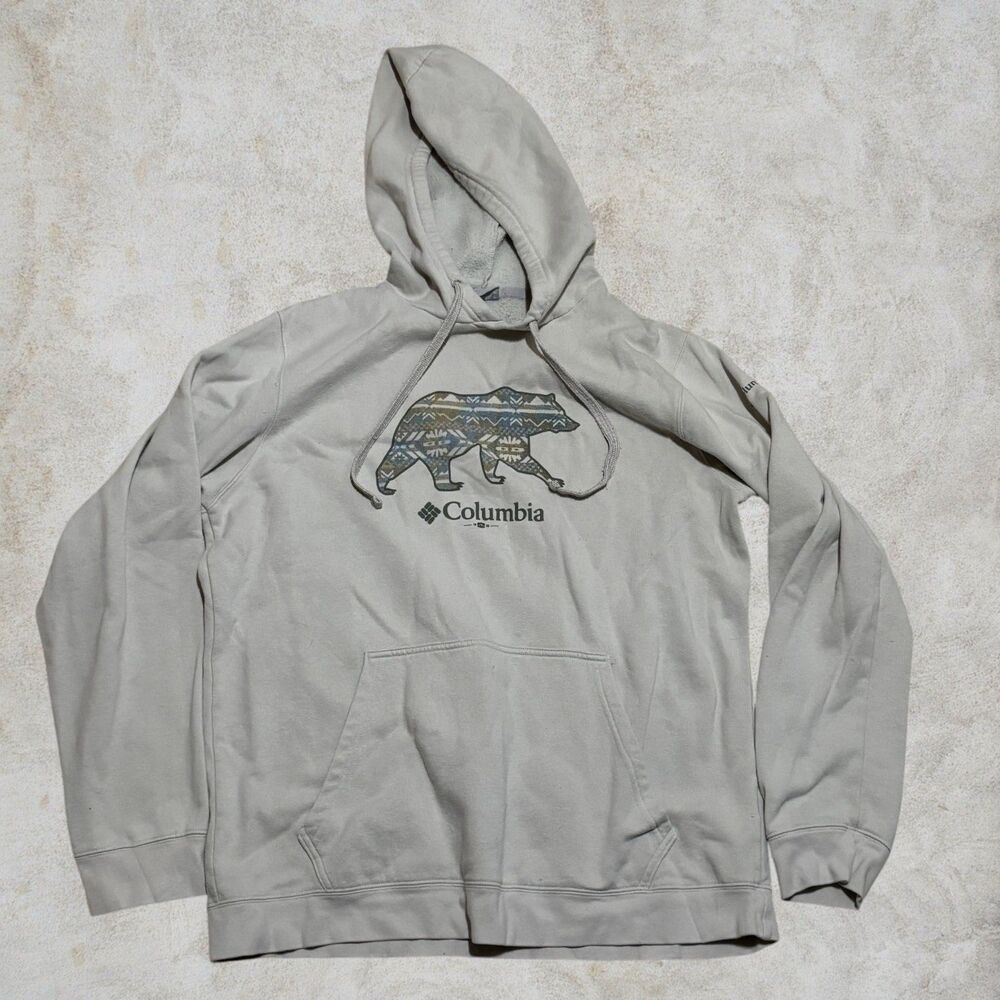 Columbia Tan Women's Hoodie Sweatshirt Aztec Bear Graphic Size M